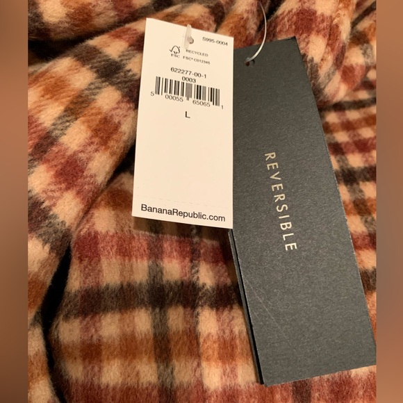 NWT Banana Republic Reversible Coat: Brown Plaid & Camel, Open, Tie Belt, Large - Picture 10 of 16